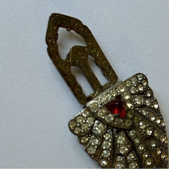 VINTAGE🗝️1930s Silvertone Costume Jewelry Dramatic Art Deco Diamanté Dress Clip - Picture 6 of 7